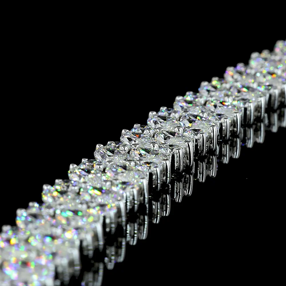 14K White Gold 37.85 Carat Tennis Necklace with Inclined Marquise and Round Lab Diamonds - E-F VS Clarity - Covaloro Fine Jewelry - Image 3