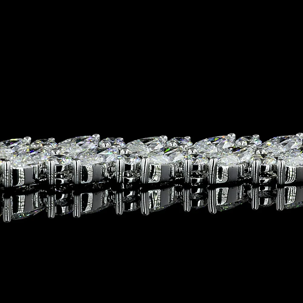 14K White Gold 37.85 Carat Tennis Necklace with Inclined Marquise and Round Lab Diamonds - E-F VS Clarity - Covaloro Fine Jewelry - Image 4