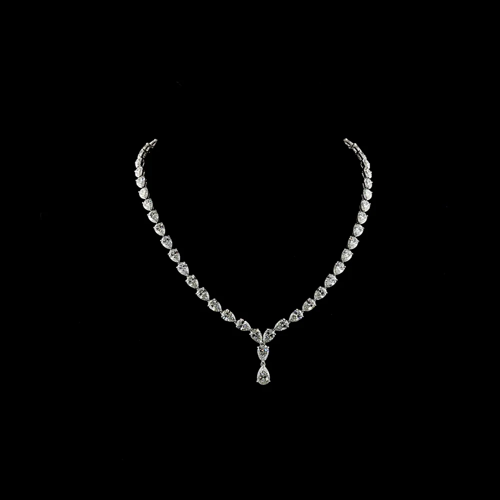 14K White Gold 38.67 Carat Pear Shape Diamond Lariat Necklace with North-South Prong Set Lab Diamonds - E-F VS1 - Covaloro Fine Jewelry