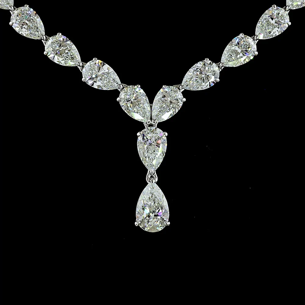 14K White Gold 38.67 Carat Pear Shape Diamond Lariat Necklace with North-South Prong Set Lab Diamonds - E-F VS1 - Covaloro Fine Jewelry - Image 2