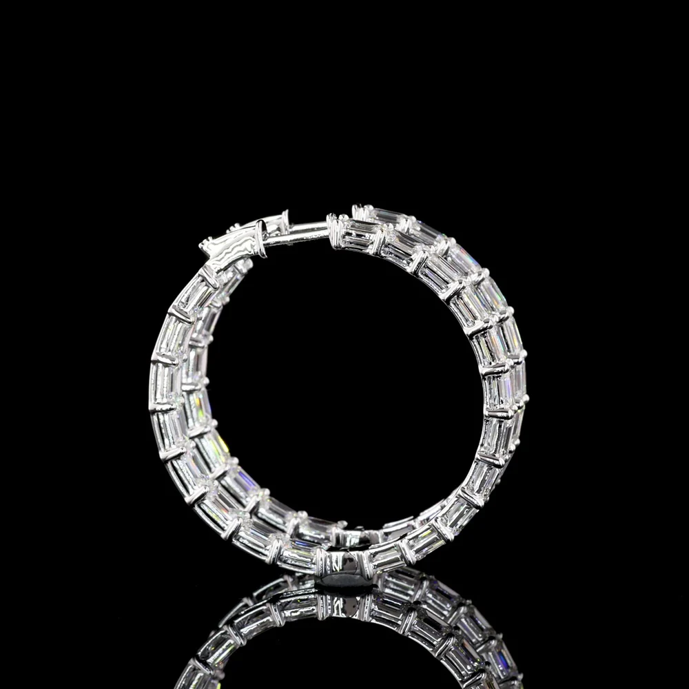 14K White Gold 38-Stone Hoop Earrings with East-West Set Emerald Cut Lab Diamonds - 8.43 Carats Total Diamond Weight - Covaloro Fine Jewelry