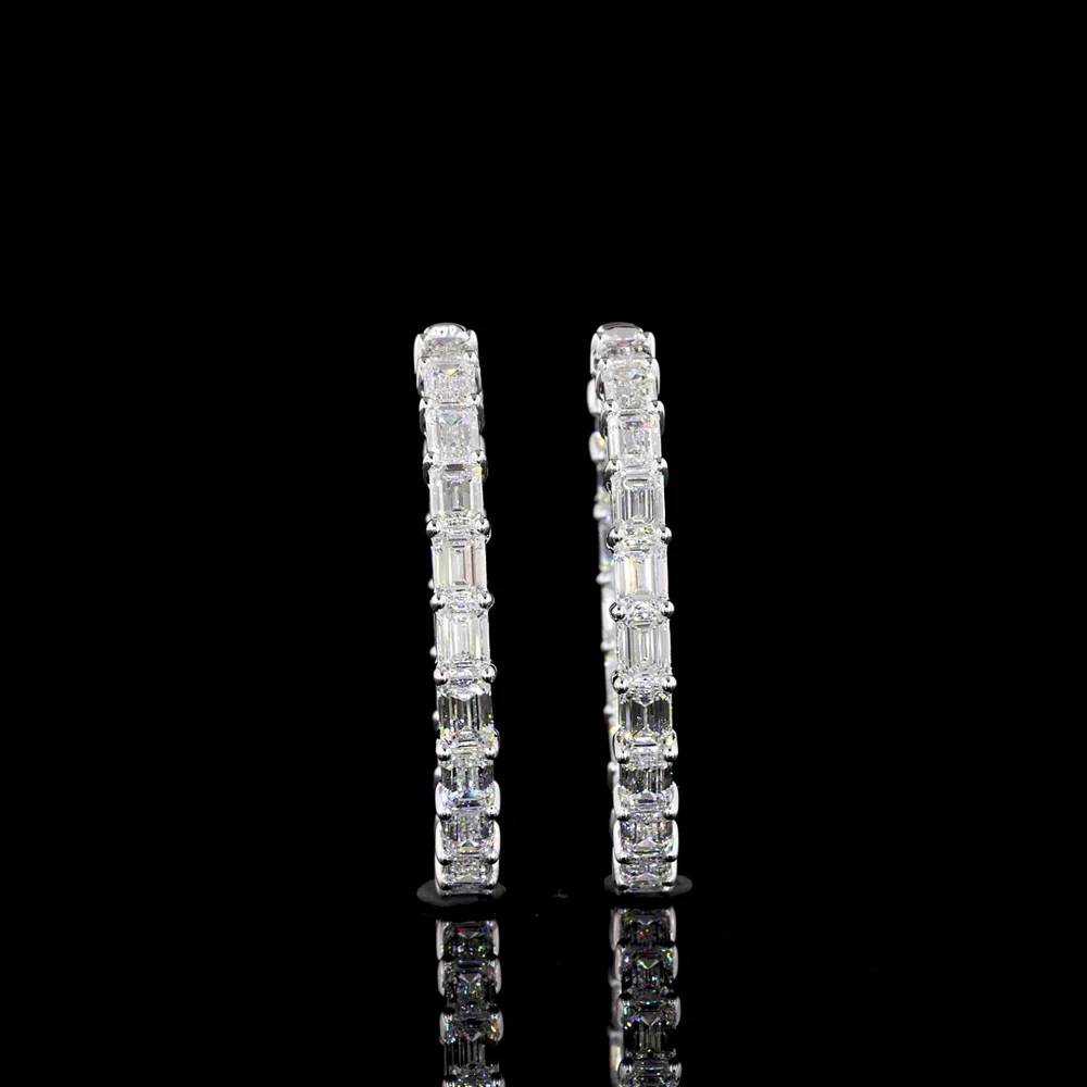 14K White Gold 38-Stone Hoop Earrings with East-West Set Emerald Cut Lab Diamonds - 8.43 Carats Total Diamond Weight - Covaloro Fine Jewelry - Image 2