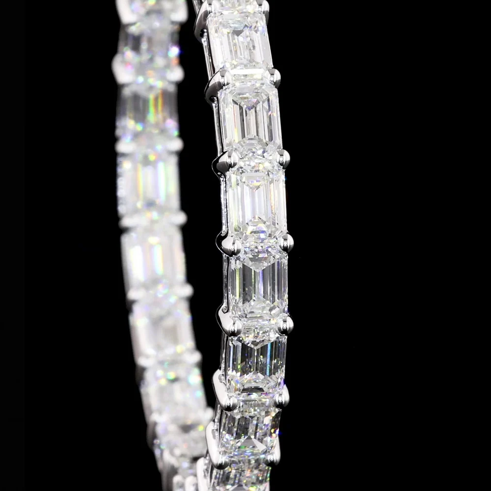 14K White Gold 38-Stone Hoop Earrings with East-West Set Emerald Cut Lab Diamonds - 8.43 Carats Total Diamond Weight - Covaloro Fine Jewelry - Image 3