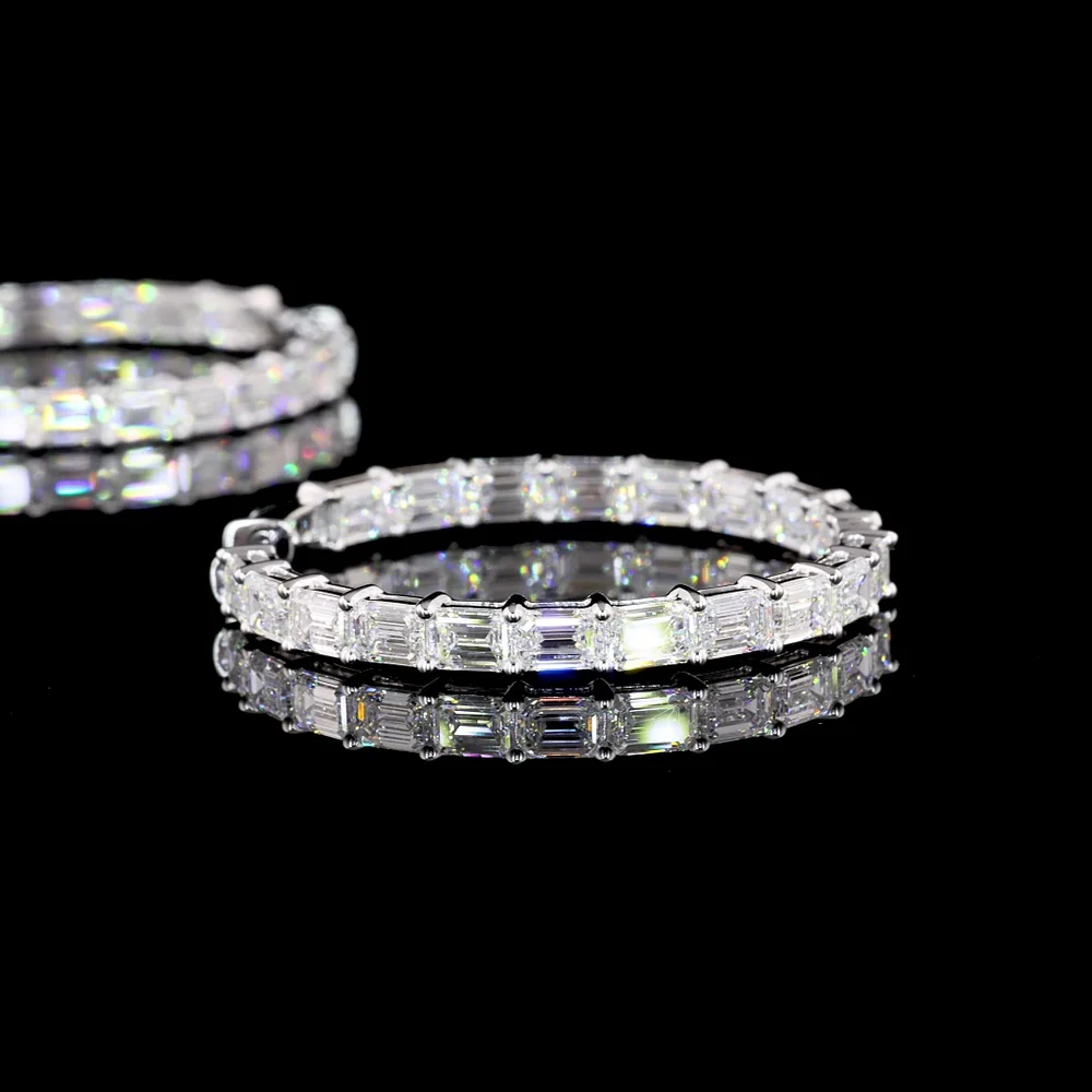 14K White Gold 38-Stone Hoop Earrings with East-West Set Emerald Cut Lab Diamonds - 8.43 Carats Total Diamond Weight - Covaloro Fine Jewelry - Image 4