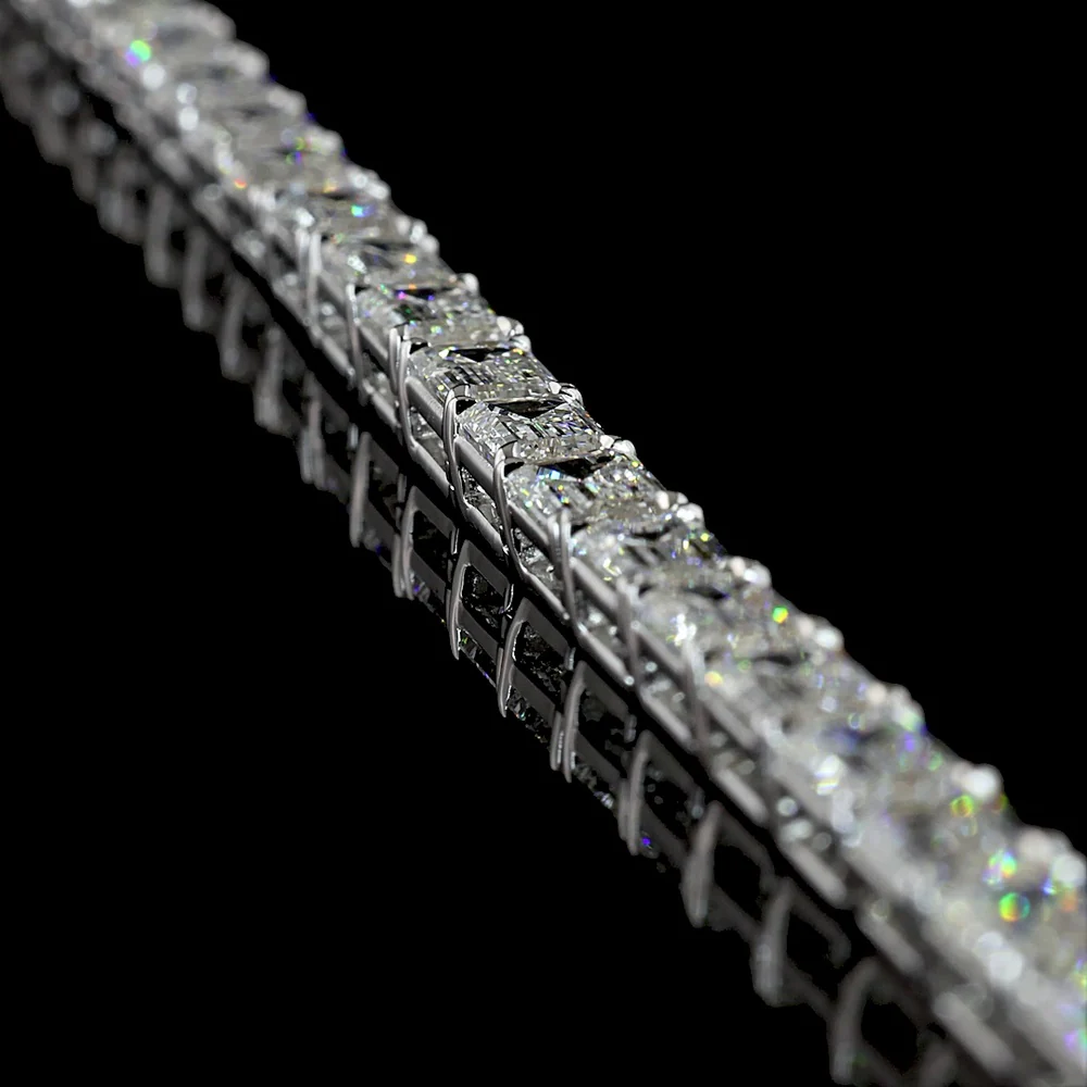 14K White Gold 39.29 Carat Tennis Necklace with East-West Prong Set Emerald Cut Lab Diamonds - E-F VS2 Clarity - 81 Stones - Covaloro Fine Jewelry - Image 3