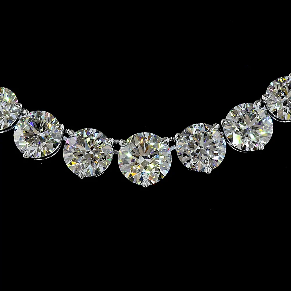 14K White Gold 39.75 Carat Graduated Riviera Necklace with 84 Prong Set Brilliant Round Lab Diamonds (E-F Color, VS1 Clarity) - Covaloro Fine Jewelry - Image 2