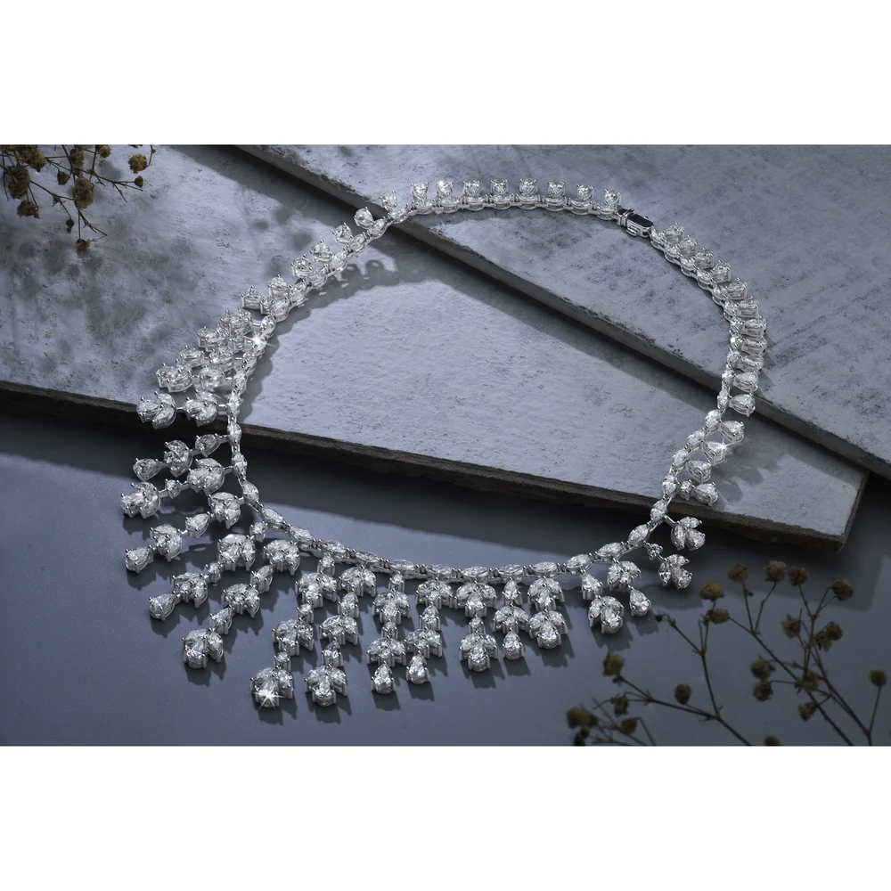 14K White Gold 39.83 Carat Mixed Shape Special Necklace with Pear and Marquise Lab Diamonds in Prong Settings - 69 Pear & 121 Marquise Stones - Covaloro Fine Jewelry - Image 3