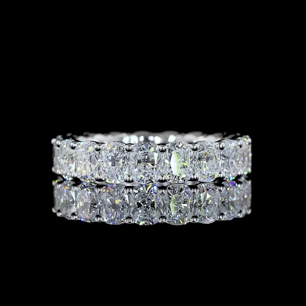 14K White Gold 4.01 Carat Total Weight Eternity Band with 19 Cushion Brilliant Cut Lab Diamonds in Prong Setting - E-F Color VS Clarity - Covaloro Fine Jewelry