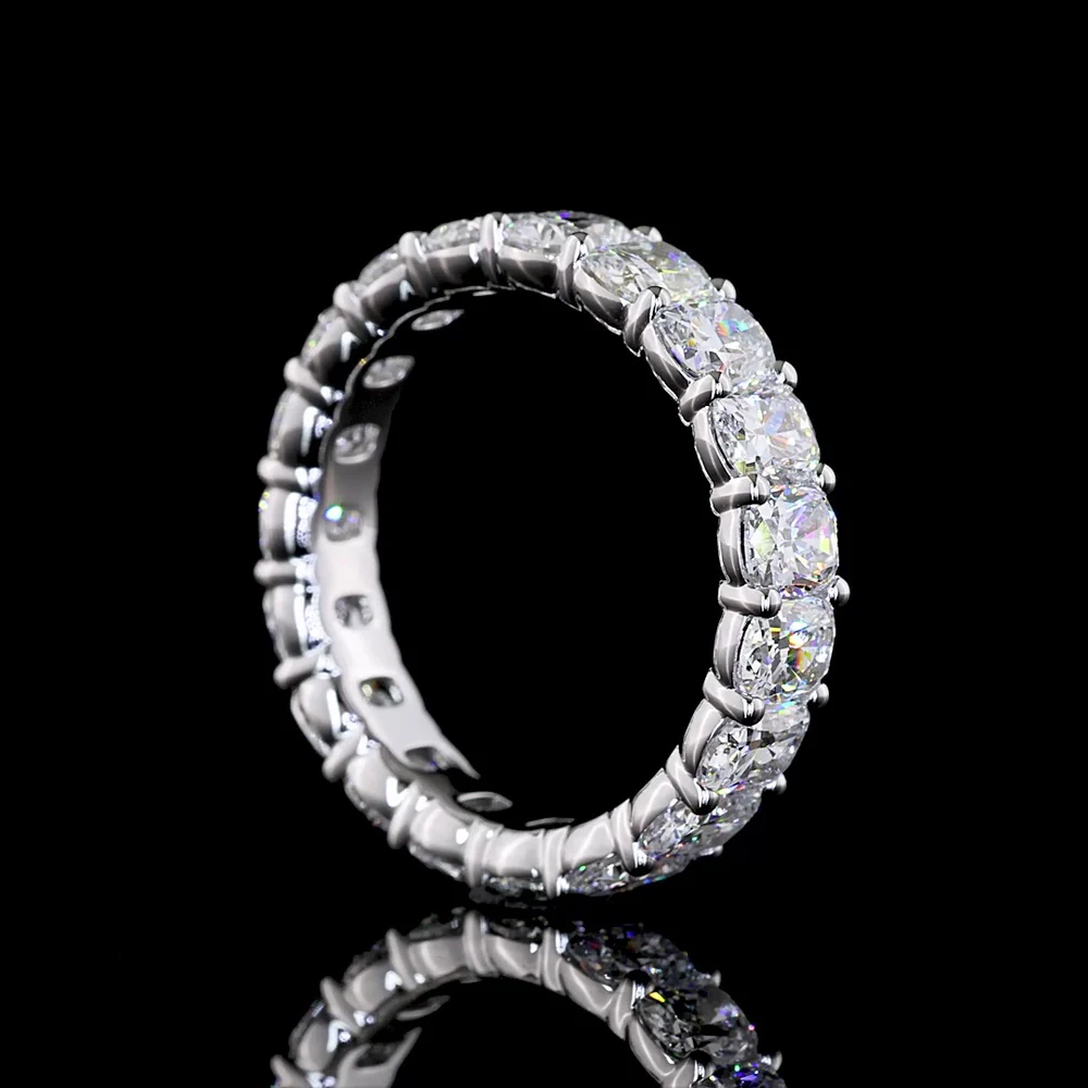 14K White Gold 4.01 Carat Total Weight Eternity Band with 19 Cushion Brilliant Cut Lab Diamonds in Prong Setting - E-F Color VS Clarity - Covaloro Fine Jewelry - Image 3