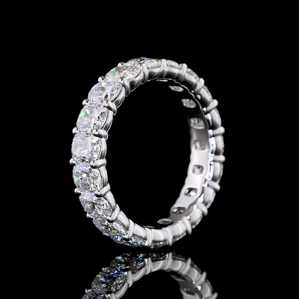 14K White Gold 4.01 Carat Total Weight Eternity Band with 19 Cushion Brilliant Cut Lab Diamonds in Prong Setting - E-F Color VS Clarity - Covaloro Fine Jewelry - Image 4