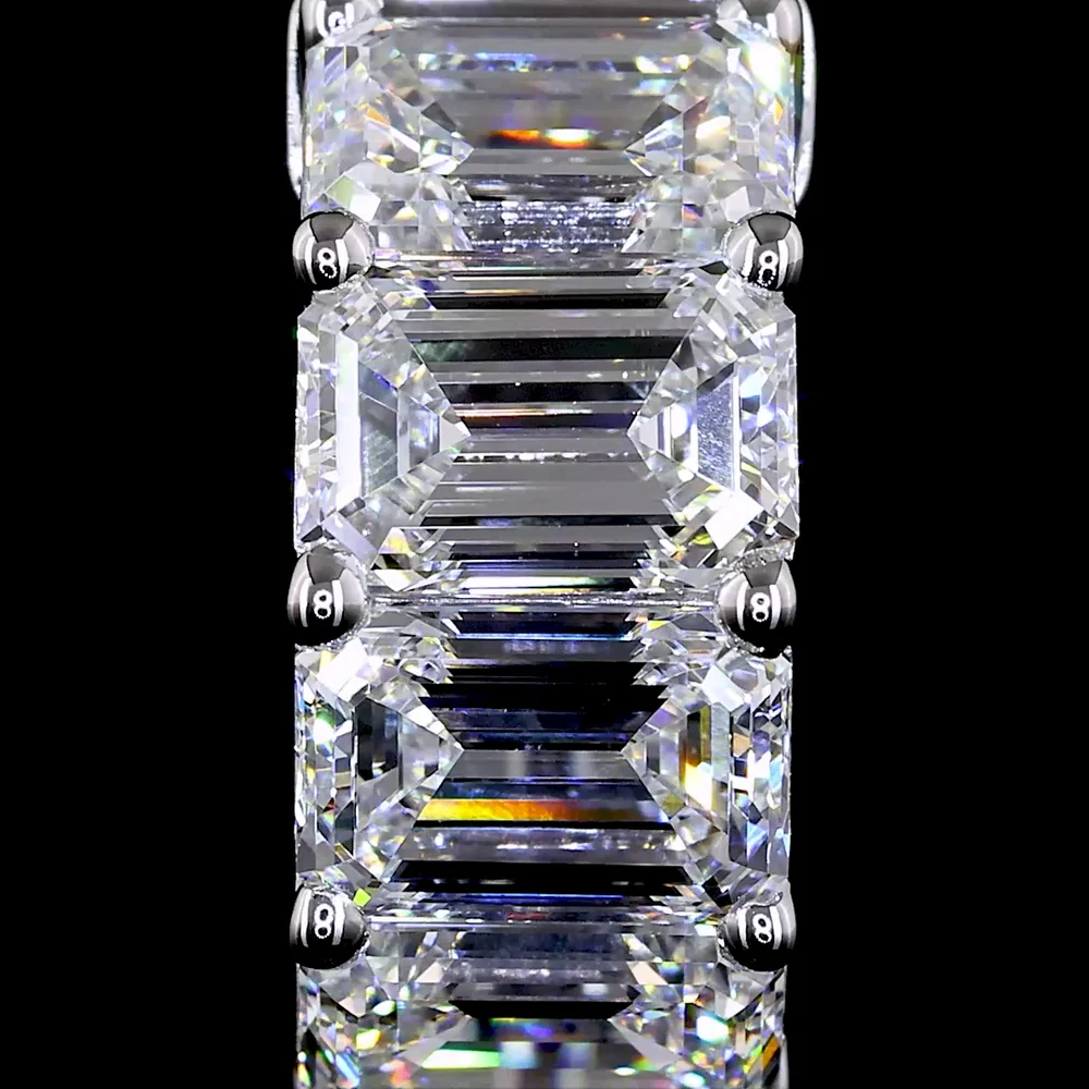 14K White Gold 4.27 Carats Total Weight Emerald Cut Lab Diamond Huggie Earrings - E-F Color VS Clarity Prong Set - Covaloro Fine Jewelry - Image 2