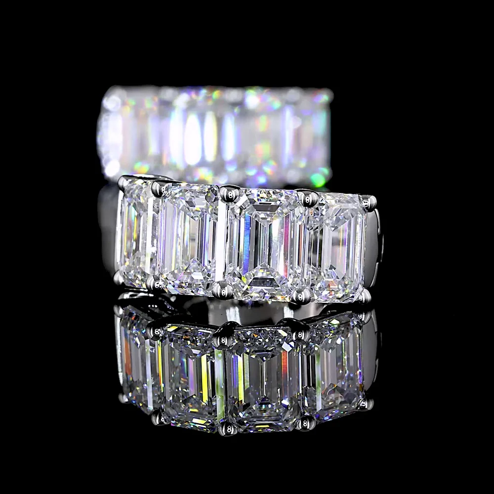 14K White Gold 4.27 Carats Total Weight Emerald Cut Lab Diamond Huggie Earrings - E-F Color VS Clarity Prong Set - Covaloro Fine Jewelry - Image 4