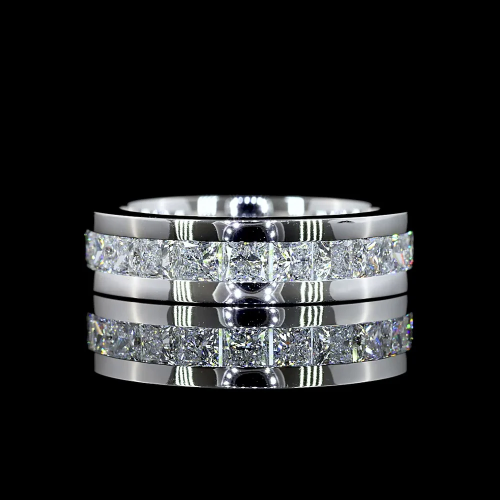 14K White Gold 4.36 Carat Princess Cut Lab Diamond Eternity Band with Channel Setting - 23 Stones E-F VS Quality - Covaloro Fine Jewelry
