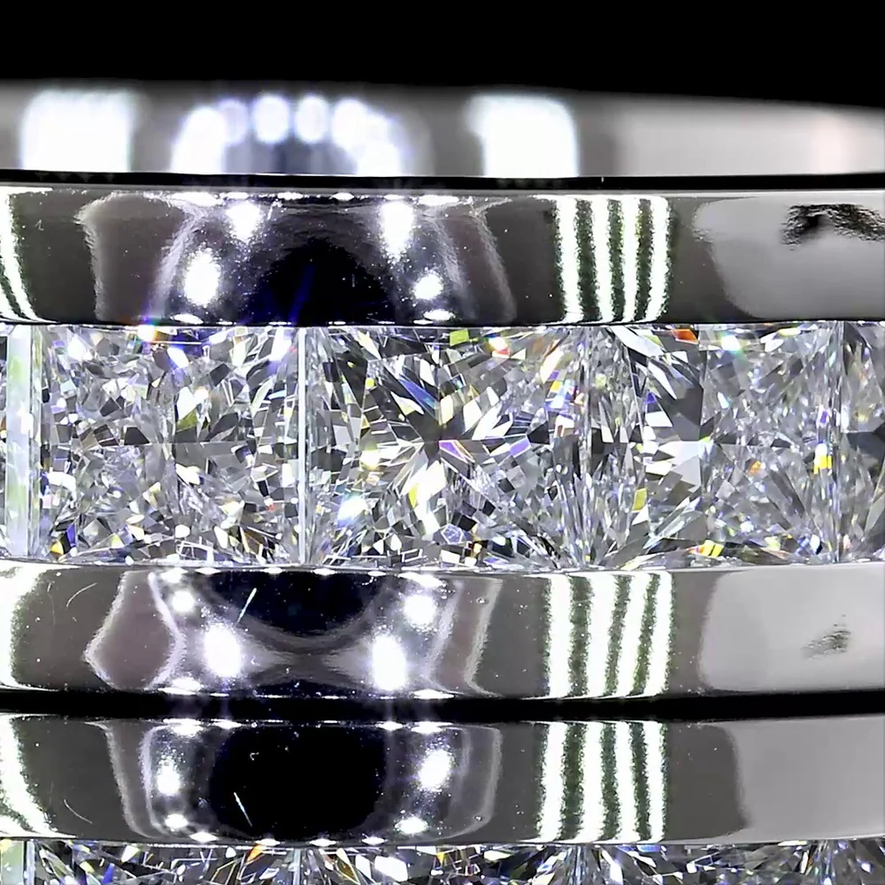 14K White Gold 4.36 Carat Princess Cut Lab Diamond Eternity Band with Channel Setting - 23 Stones E-F VS Quality - Covaloro Fine Jewelry - Image 2