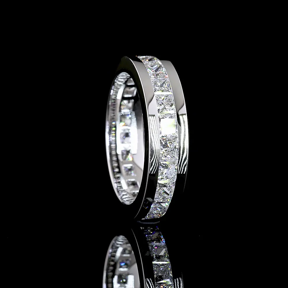 14K White Gold 4.36 Carat Princess Cut Lab Diamond Eternity Band with Channel Setting - 23 Stones E-F VS Quality - Covaloro Fine Jewelry - Image 3