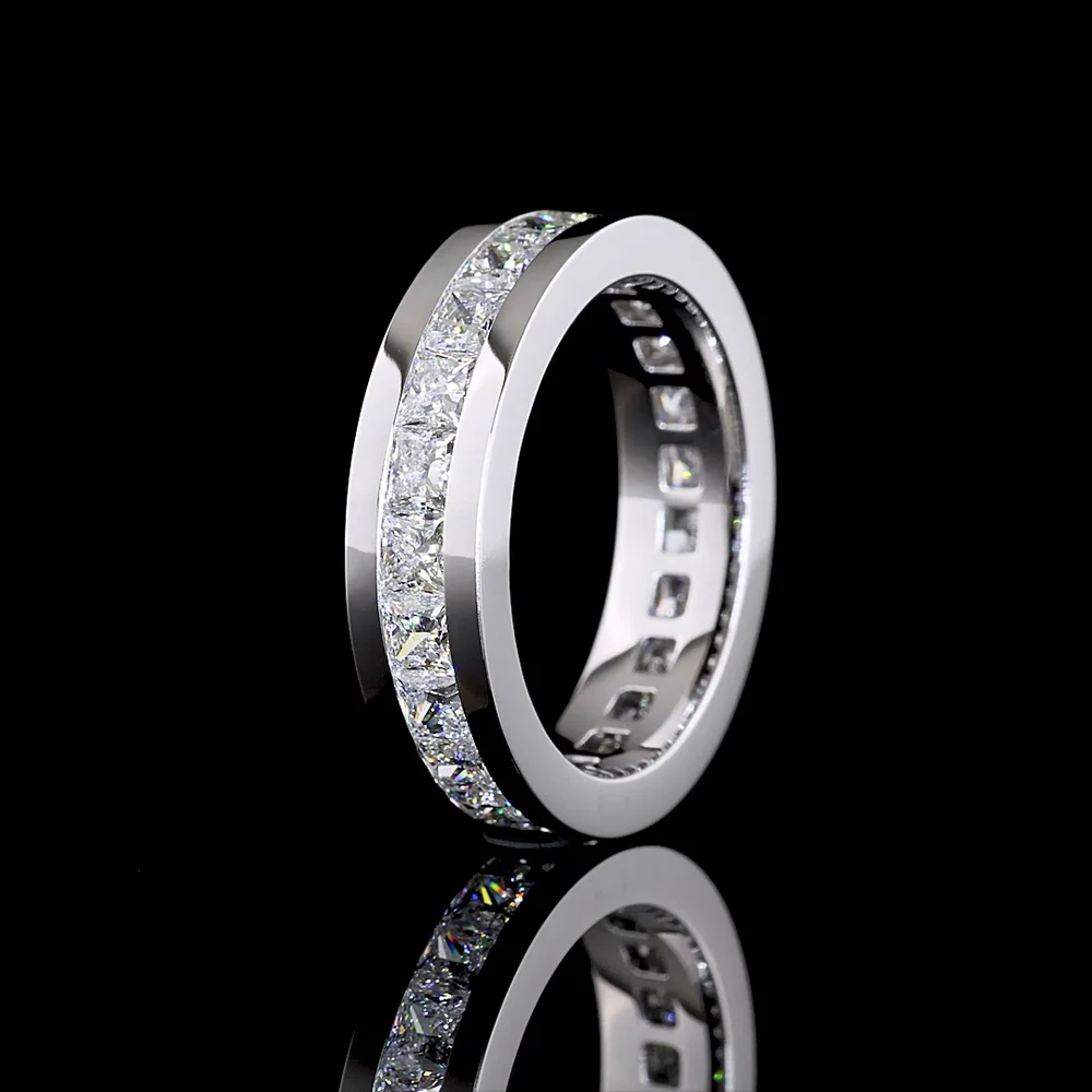 14K White Gold 4.36 Carat Princess Cut Lab Diamond Eternity Band with Channel Setting - 23 Stones E-F VS Quality - Covaloro Fine Jewelry - Image 4