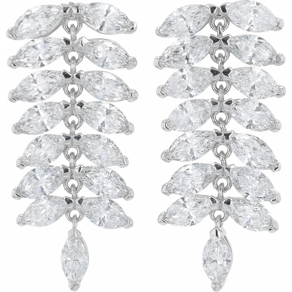 14K White Gold 4.75 Carat Lab Grown Diamond Marquise Dangle Earrings