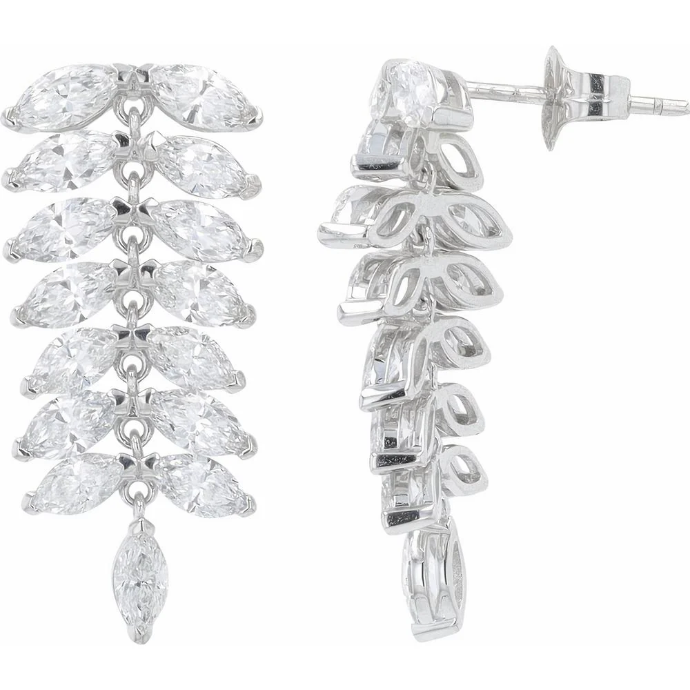 14K White Gold 4.75 Carat Lab Grown Diamond Marquise Dangle Earrings - Image 2