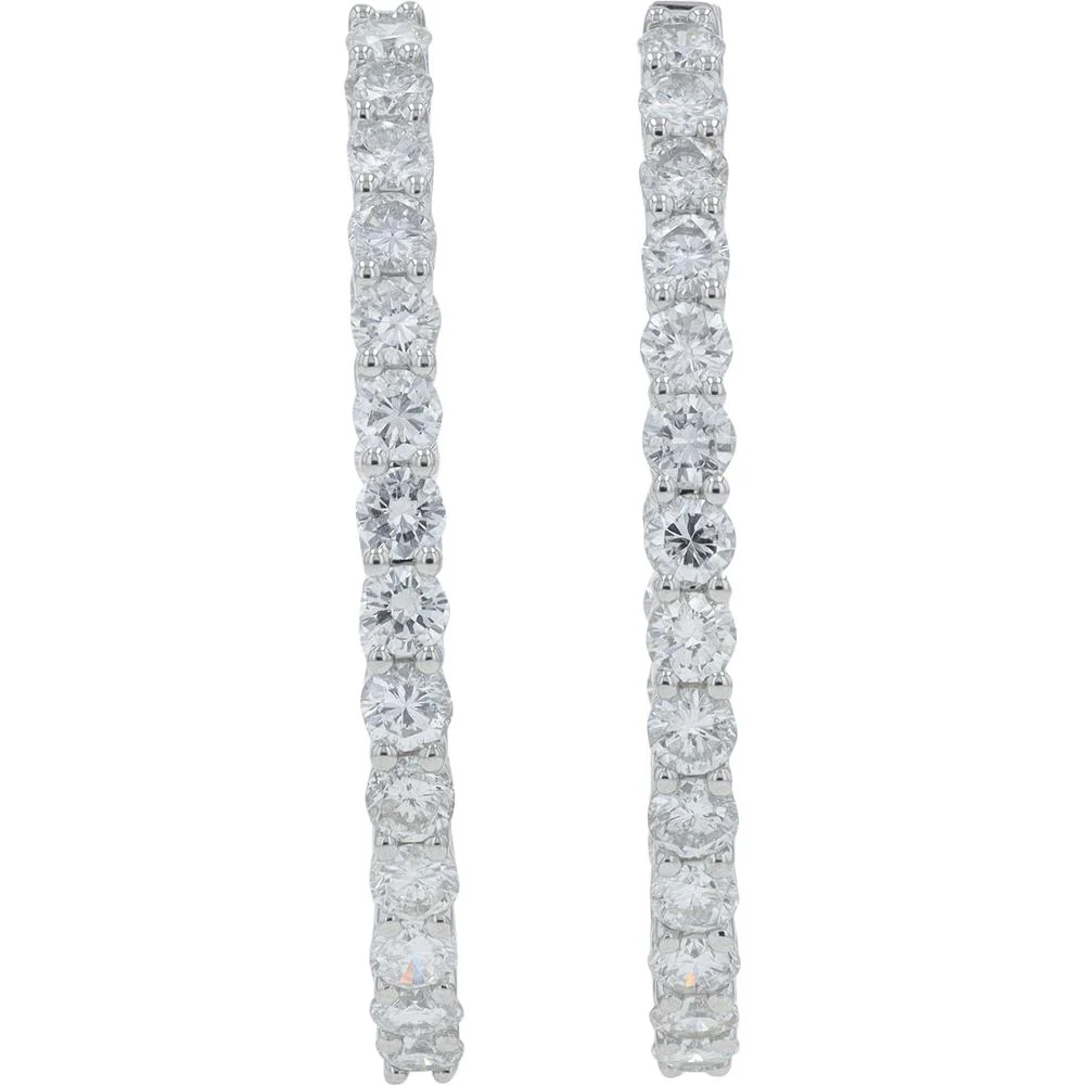 14K White Gold 4.89 Carat Diamond Inside - Out Hoop Earrings - 4.89 Carat Total Diamond Weight - Image 3