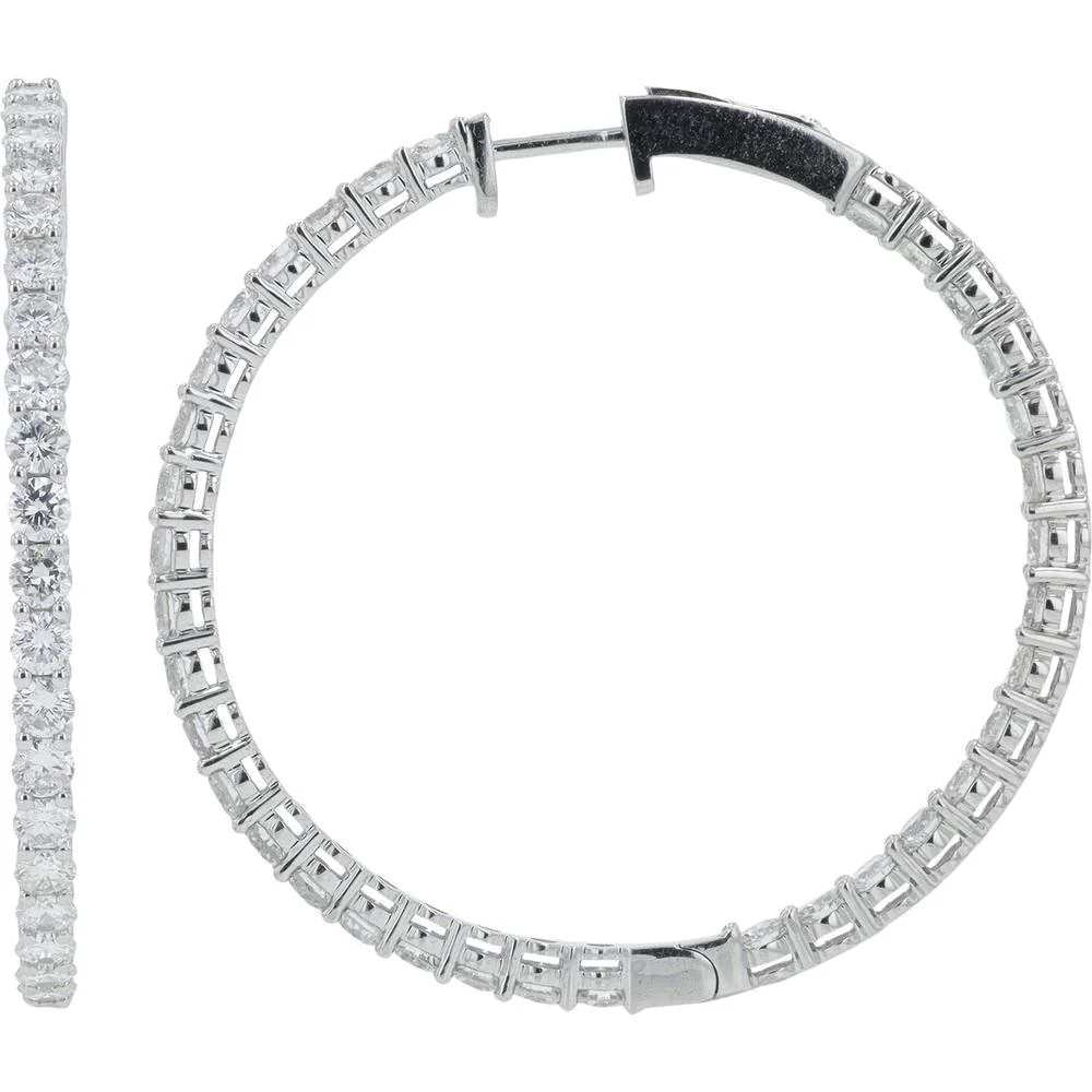 14K White Gold 4 Carat Diamond Inside - Out Hoop Earrings - 4.00 Carat Total Diamond Weight - Image 2
