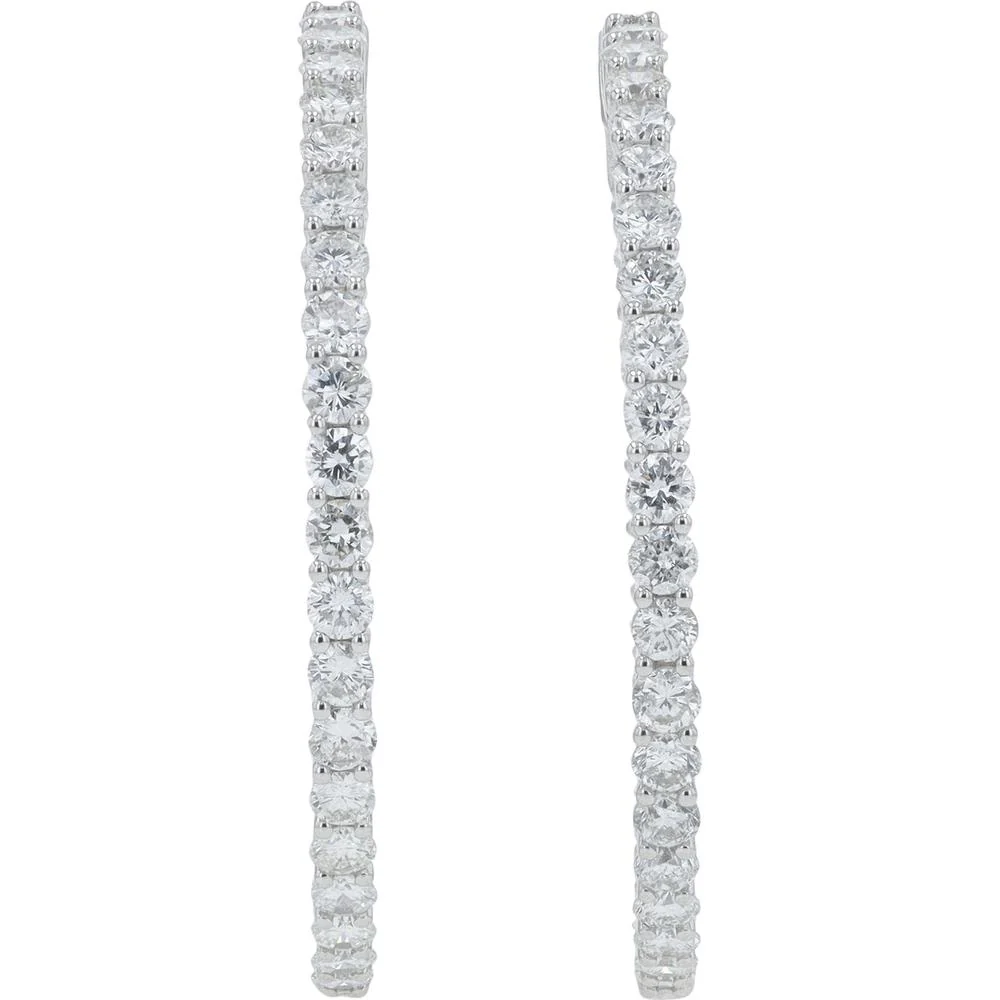 14K White Gold 4 Carat Diamond Inside - Out Hoop Earrings - 4.00 Carat Total Diamond Weight - Image 3