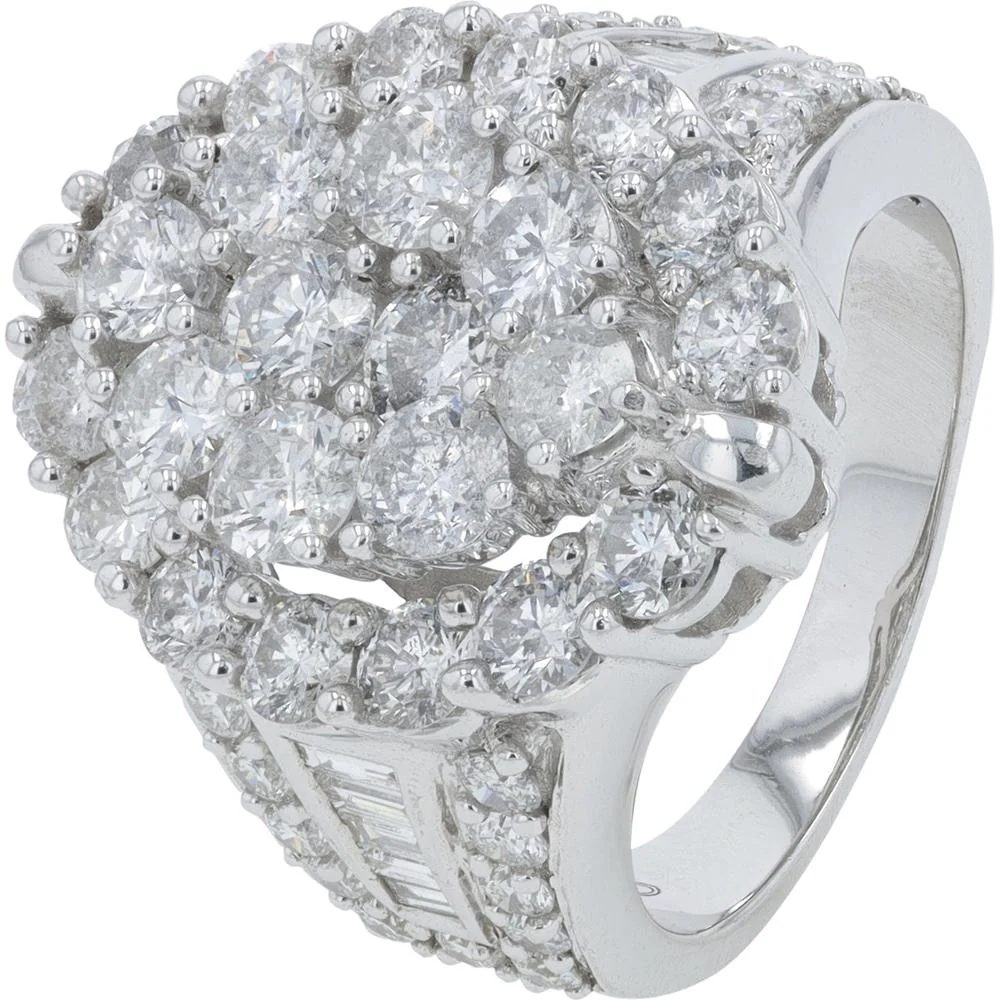 14K White Gold 4 Carat Diamond Ring with Milgrain Detail and Prong Set Round Diamonds - 4.00 Carat Total Diamond Weight