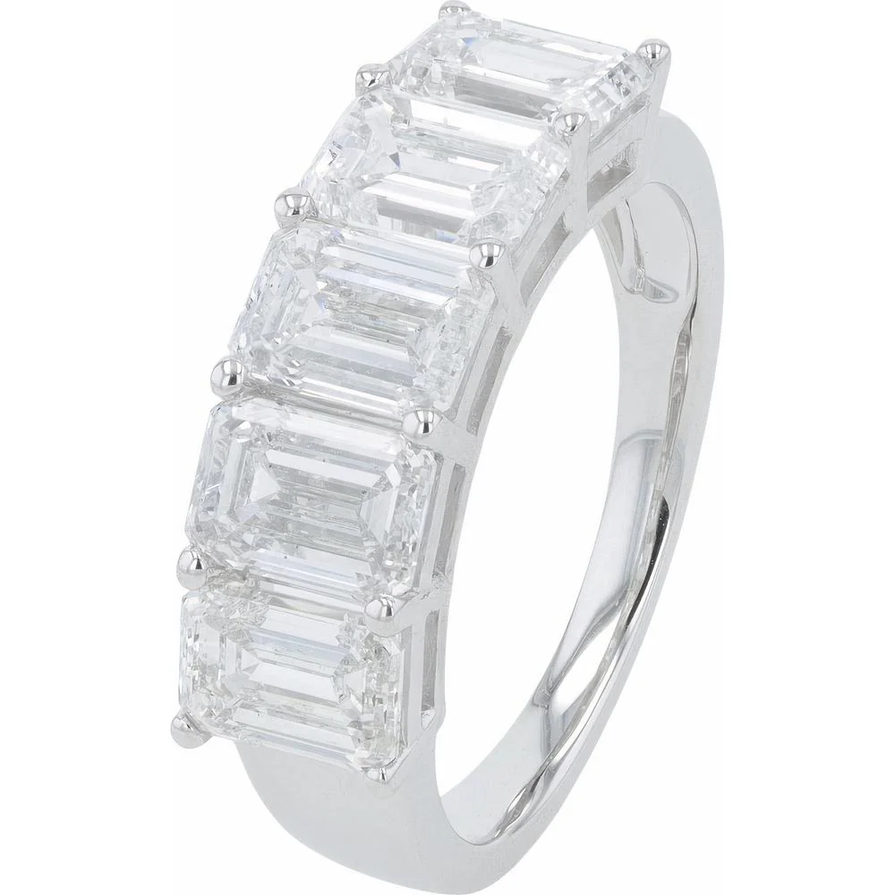14K White Gold 4 Carat Lab Grown Diamond Emerald Cut Band - 4.00 Carat Total Diamond Weight