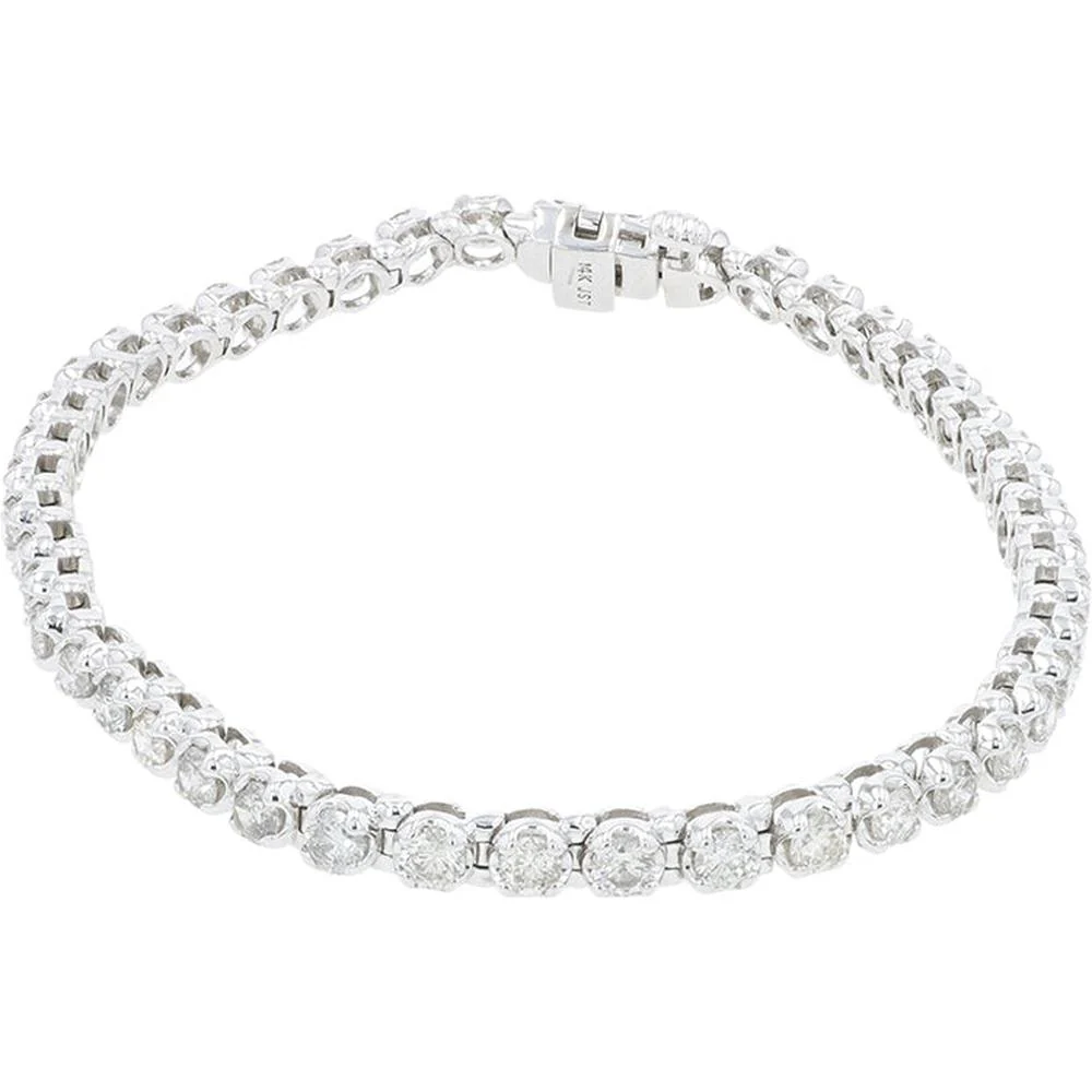 14K White Gold 4 Carat Round Diamond Tennis Bracelet - Prong Set - Image 2