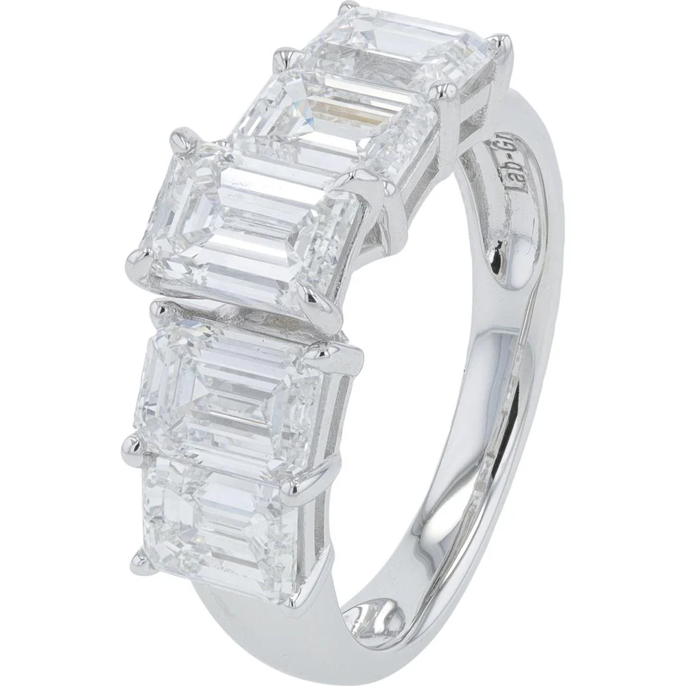 14K White Gold 4 Emerald - Cut Lab Grown Diamond Engagement Ring - 4.00 Carat Total Diamond Weight