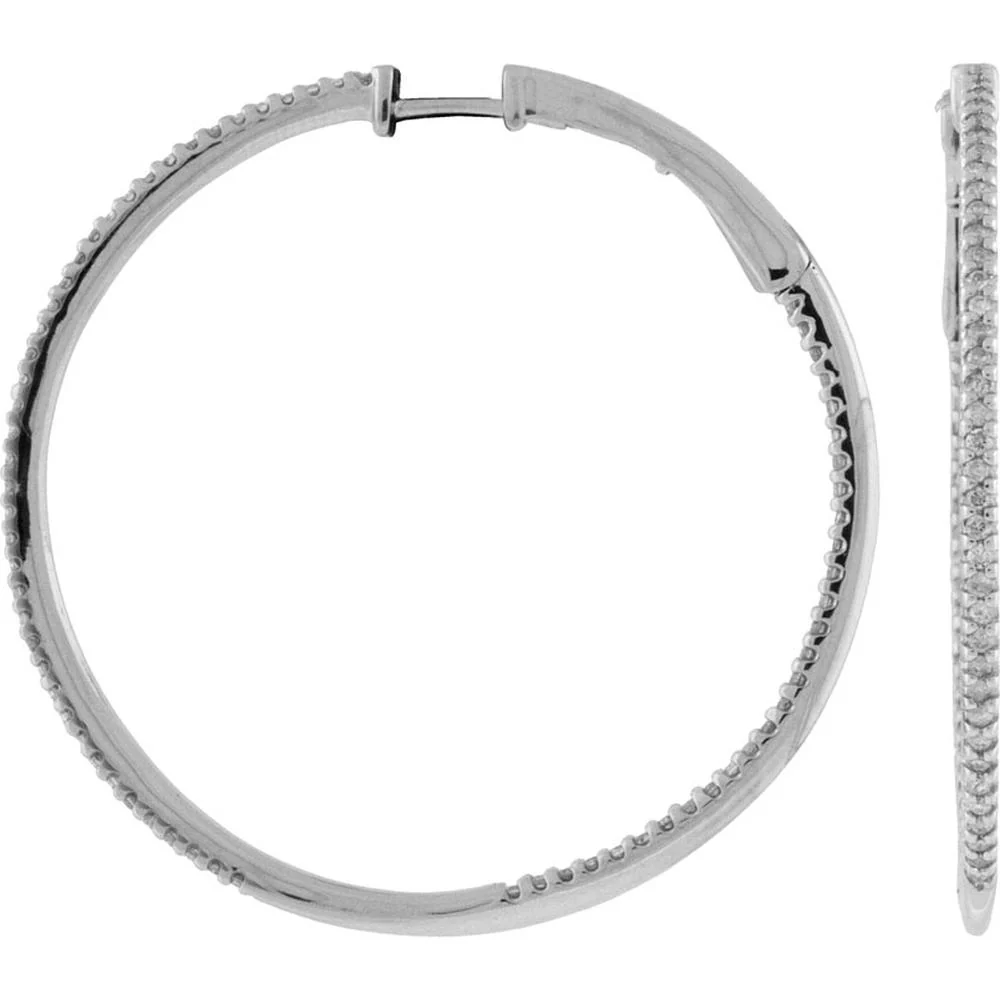 14K White Gold 40mm Diamond Hoop Earrings with Round Brilliant Cut Diamonds - 0.75 Carats Total Diamond Weight - Royal Jewelry