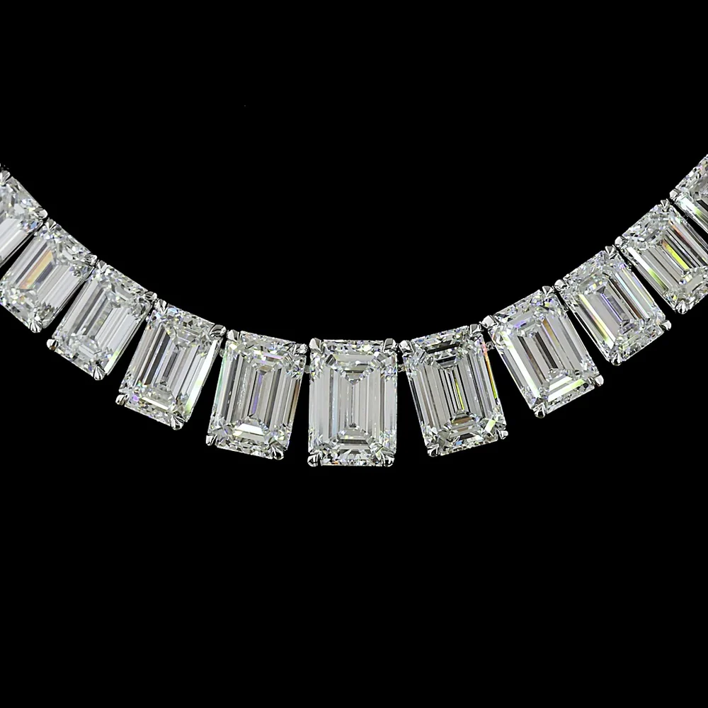 14K White Gold 46.04 Carat Graduated Riviera Necklace with Emerald Cut Lab Diamonds E-F VS2 IGI Certified - 105 Stones Total - Covaloro Fine Jewelry - Image 2