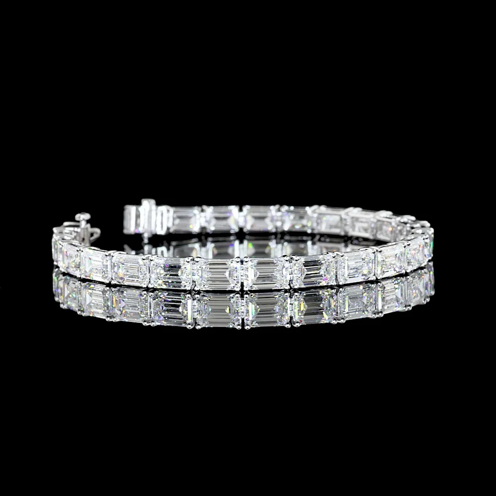 14K White Gold 49.1 Total Carat Emerald Cut Lab Diamond East-West Tennis Bracelet with E-F VVS2 Stones - 24.55 Carat Main Stone Weight - Covaloro Fine Jewelry