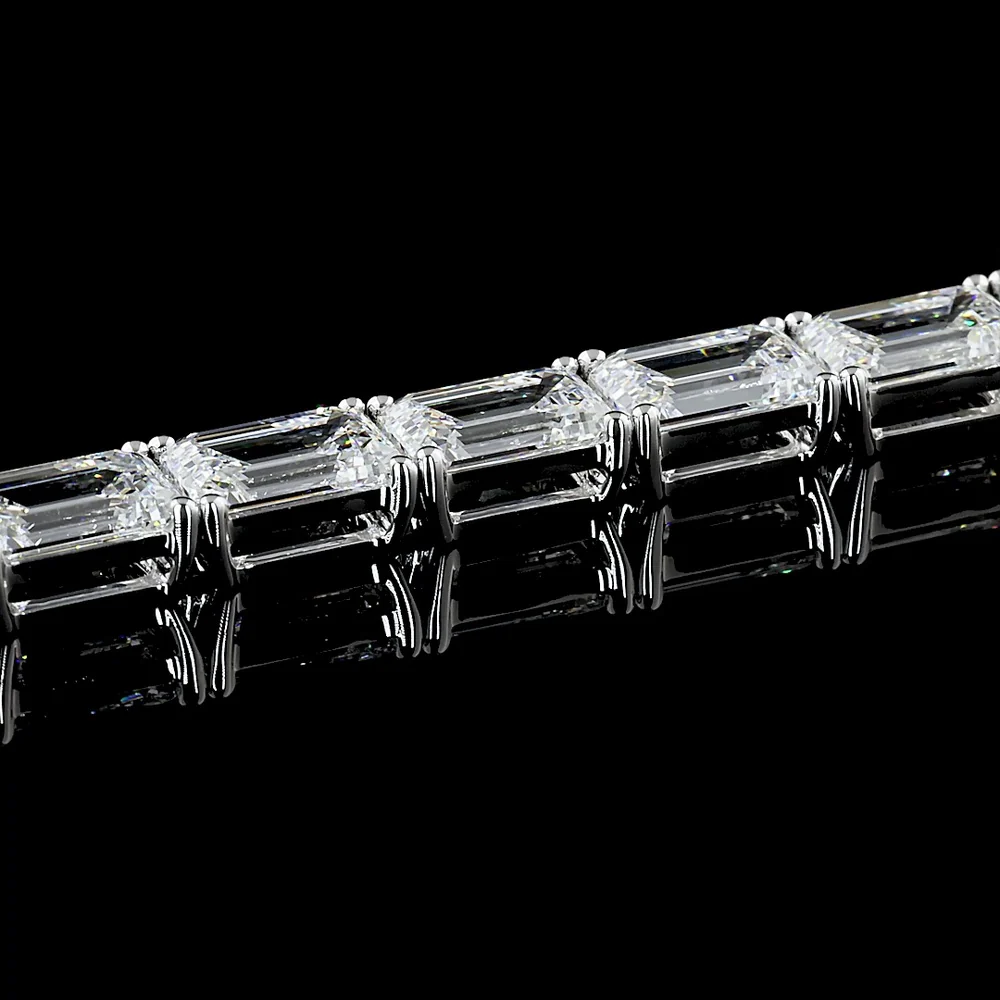 14K White Gold 49.1 Total Carat Emerald Cut Lab Diamond East-West Tennis Bracelet with E-F VVS2 Stones - 24.55 Carat Main Stone Weight - Covaloro Fine Jewelry - Image 4