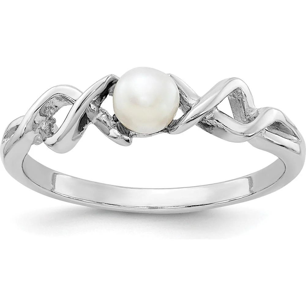 14K White Gold 4mm Freshwater Cultured Pearl Ring - Size 6 by Monteluci Fine Jewelry