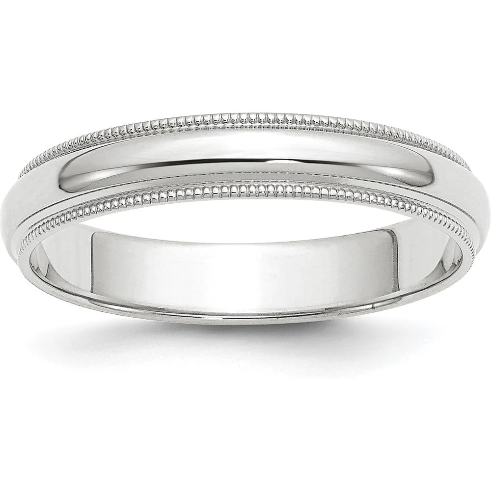 14K White Gold 4mm Milgrain Half Round Wedding Band - Size 5.5 by Luciano & Cie