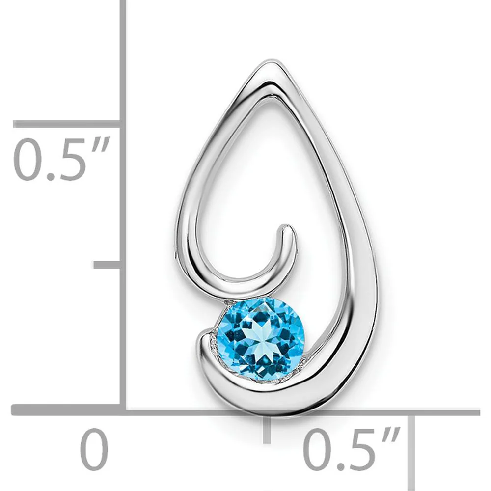 14K White Gold 4mm Round Swiss Blue Topaz Teardrop Pendant - 0.4 Carat Total Gemstone Weight by Lumare Gioia - Image 2