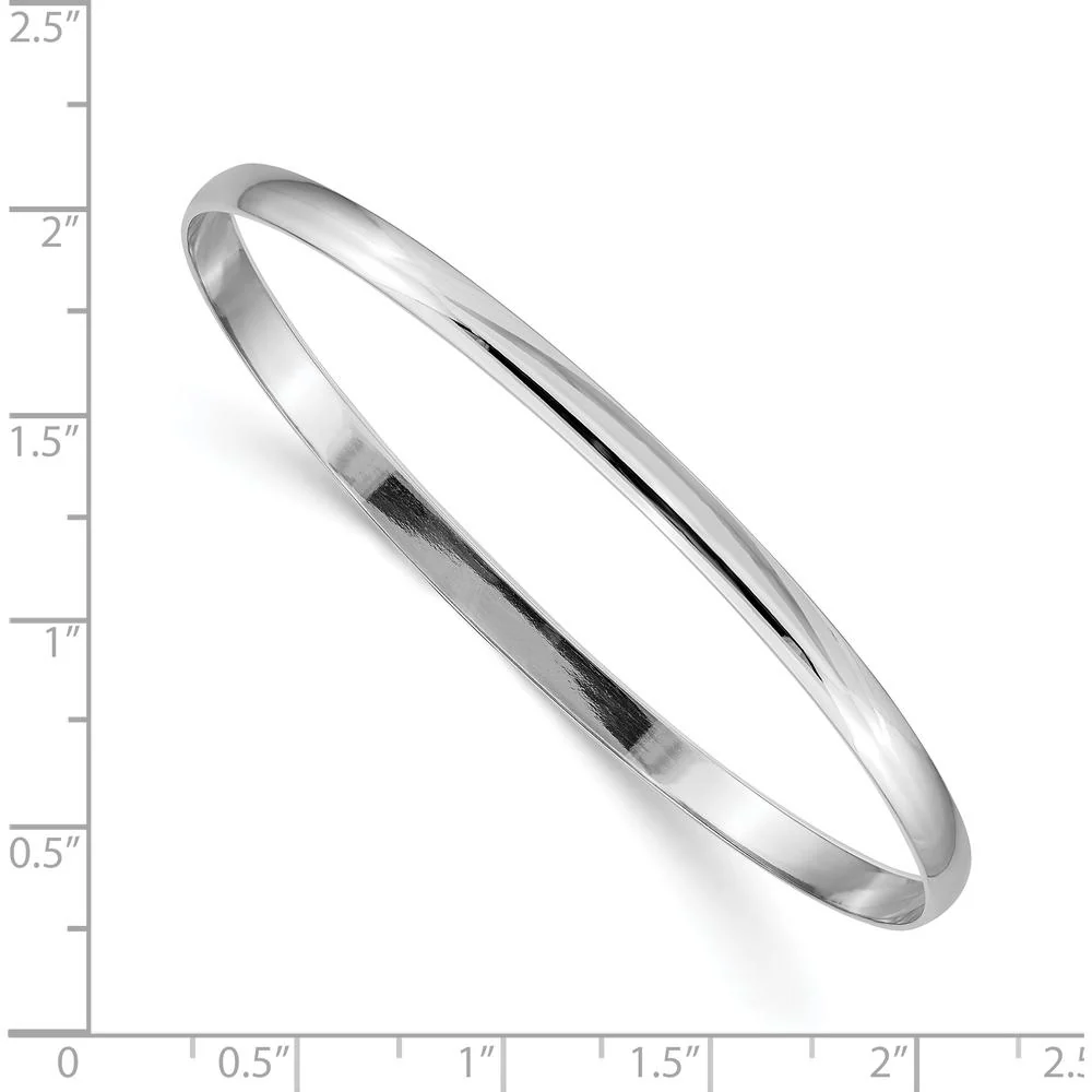 14K White Gold 4mm Solid Polished Half-Round Slip-On Bangle Bracelet by Oro Pregiato - Image 3