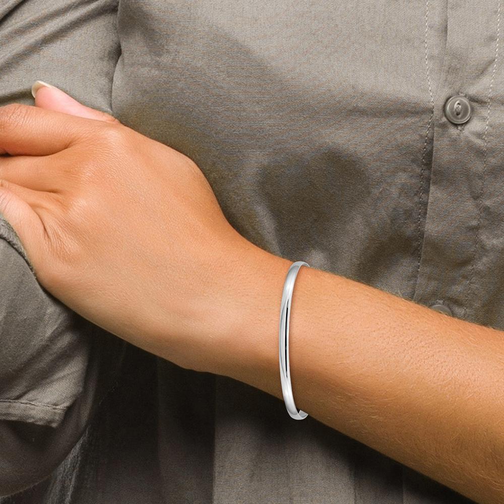14K White Gold 4mm Solid Polished Half-Round Slip-On Bangle Bracelet by Oro Pregiato - Image 4