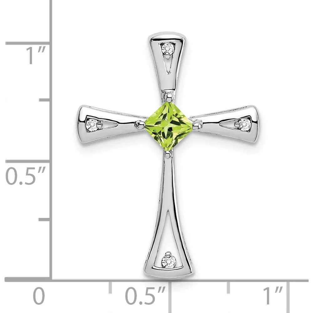 14K White Gold 4mm Square Peridot and Diamond Cross Pendant with Round Diamonds - 0.30 Carat Total Peridot Weight by Lumare Gioia - Image 3