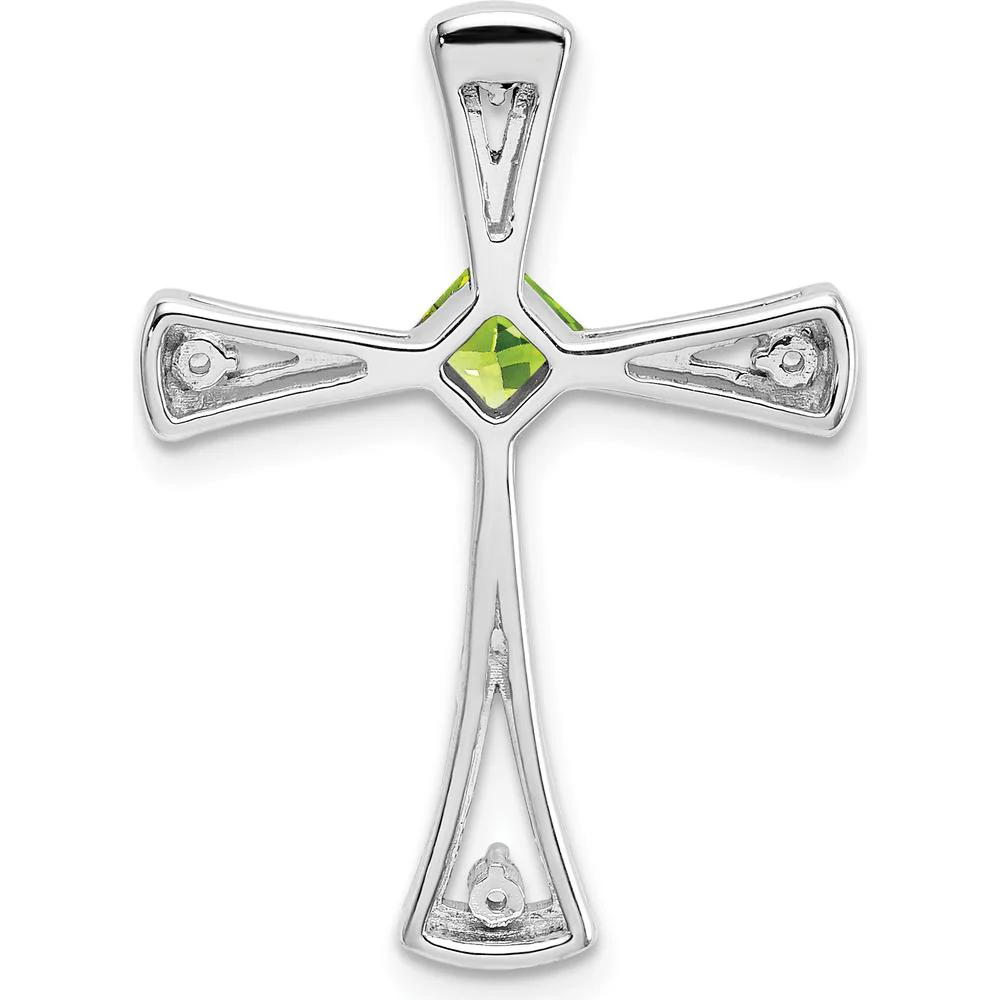 14K White Gold 4mm Square Peridot and Diamond Cross Pendant with Round Diamonds - 0.30 Carat Total Peridot Weight by Lumare Gioia - Image 4