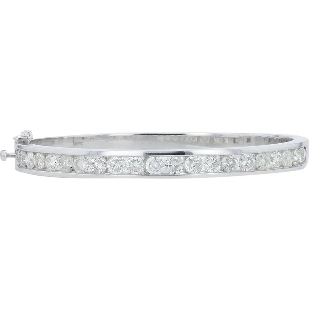 14K White Gold 5.00 Carat Diamond Bangle with Milgrain Detail