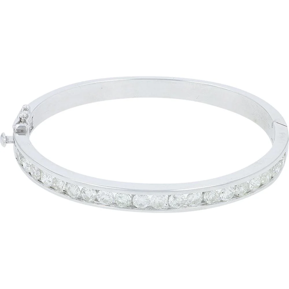 14K White Gold 5.00 Carat Diamond Bangle with Milgrain Detail - Image 2