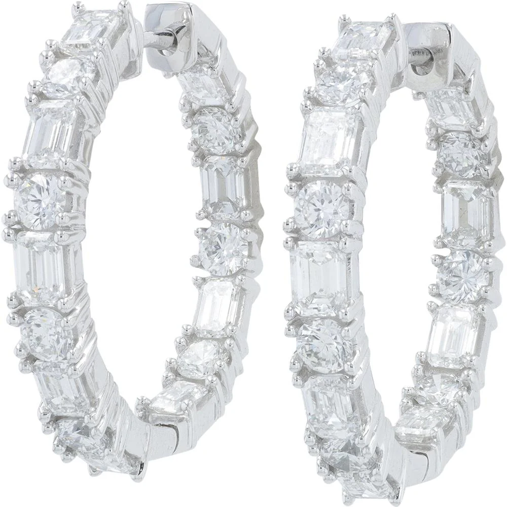 14K White Gold 5.00 Carat Total Weight Lab Grown Diamond Inside - Out Hoop Earrings