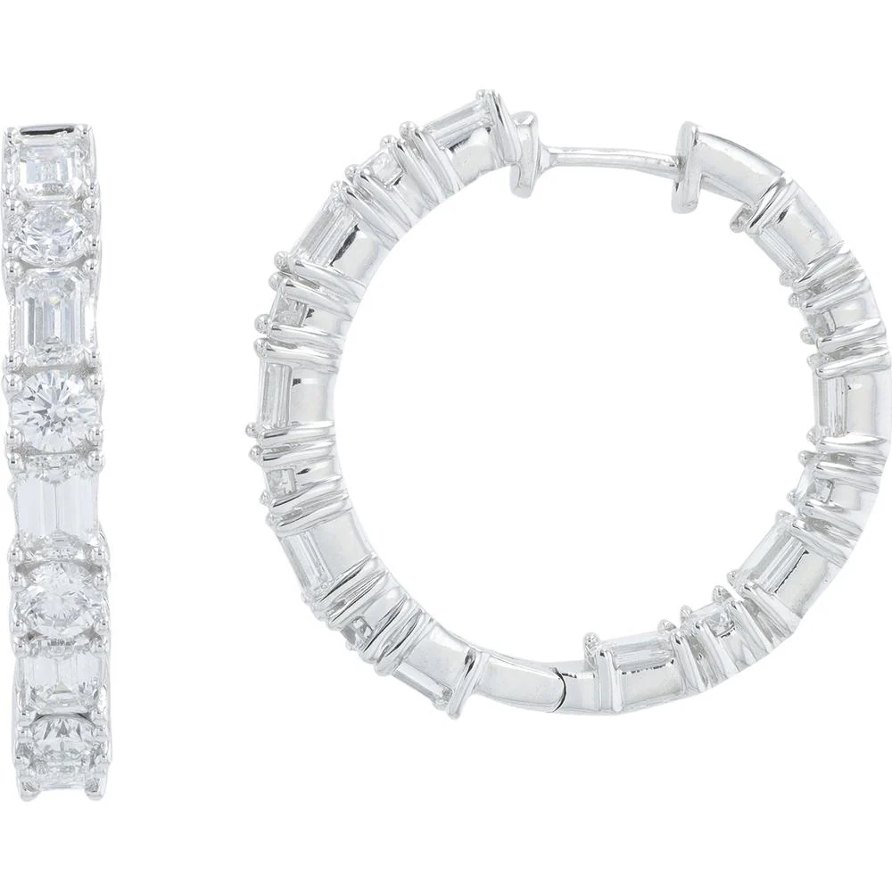 14K White Gold 5.00 Carat Total Weight Lab Grown Diamond Inside - Out Hoop Earrings - Image 2