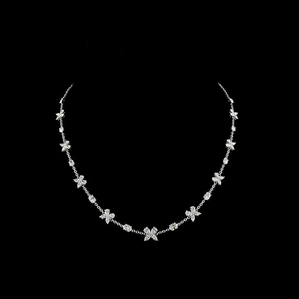 14K White Gold 5.1 Carat Mixed Shape Station Necklace with Oval and Marquise Lab Diamonds - E-F VS2 Clarity - Covaloro Fine Jewelry