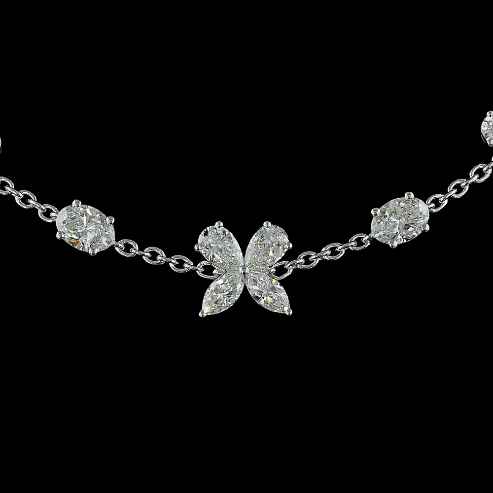 14K White Gold 5.1 Carat Mixed Shape Station Necklace with Oval and Marquise Lab Diamonds - E-F VS2 Clarity - Covaloro Fine Jewelry - Image 2