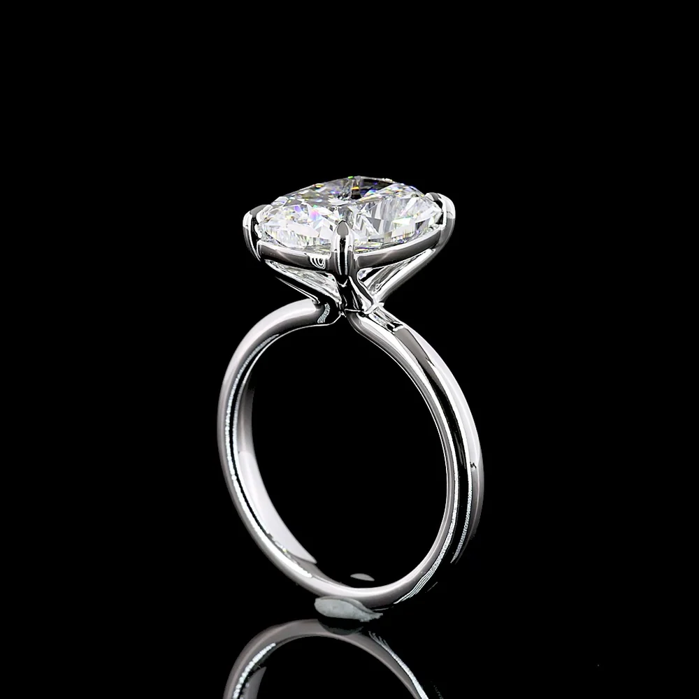 14K White Gold 5.10 Carat Solitaire Ring with Cushion Brilliant Cut Lab Grown Diamond, D VVS2 Clarity, IGI Certified - Covaloro Fine Jewelry - Image 3
