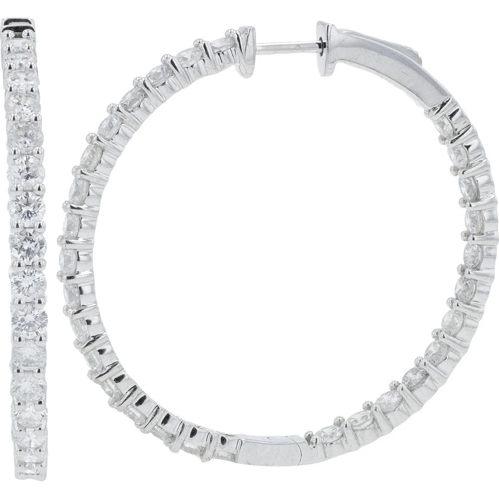 14K White Gold 5.17 Carat Diamond Inside - Out Hoop Earrings - 1.50" Diameter - Image 2