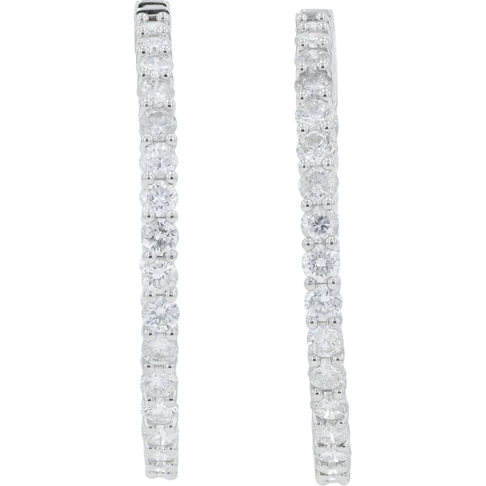 14K White Gold 5.17 Carat Diamond Inside - Out Hoop Earrings - 1.50" Diameter - Image 3