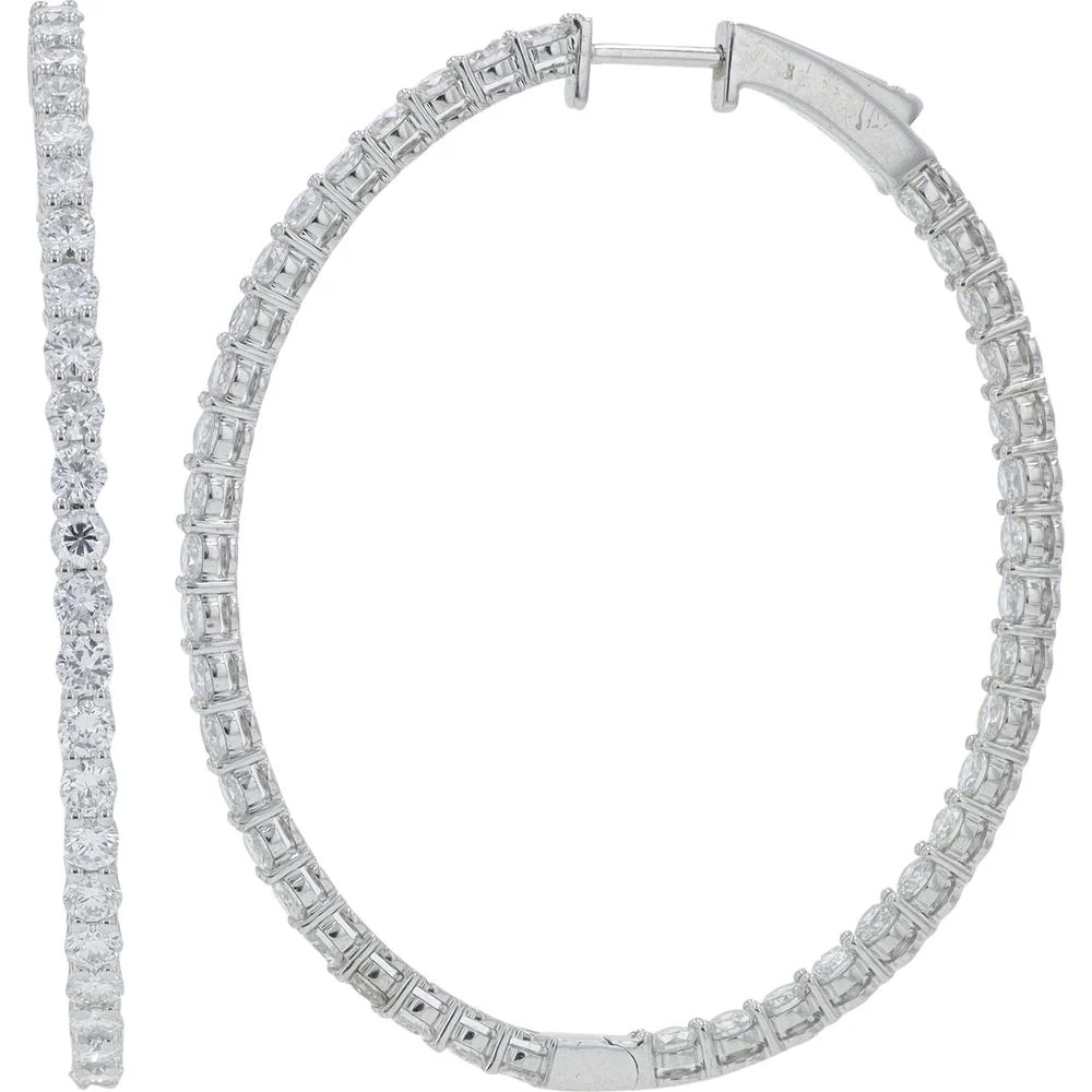 14K White Gold 5.28 Carat Diamond Inside - Out Hoop Earrings - 5.28 Carat Total Diamond Weight - Image 2